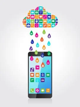 Rain from mobile apps: the application downloaded and installed to smartphone Stock Illustration
