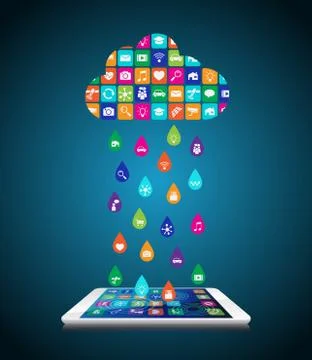 Rain from mobile apps: the application downloaded and installed to smartphone Stock Illustration