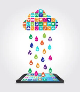 Rain from mobile apps: the application downloaded and installed to smartphone Illustrazione stock