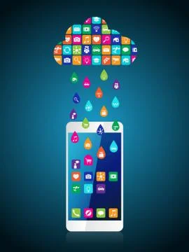 Rain from mobile apps: the application downloaded and installed to smartphone Stock Illustration