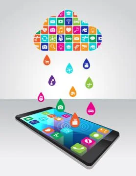 Rain from mobile apps: the application downloaded and installed to smartphone Stock Illustration