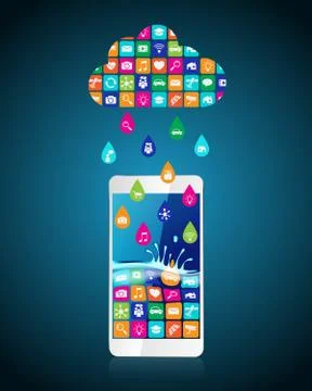 Rain from mobile apps: applications downloaded to smartphone from the cloud Stock Illustration