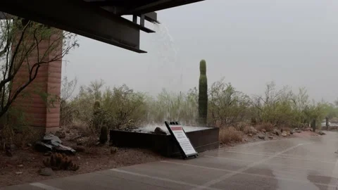 Rain From Monsoon Storm In Arizona Creates Waterfall Stock Footage 159174730