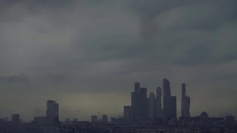 Rain in Moscow. View to modern buildings Stock Footage