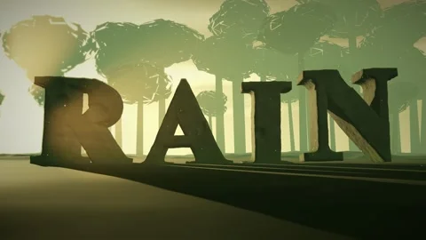 Rain Moss Covered Ancient Stone Letters in a Misty Jungle Ruin with Light Shafts Stock Footage 342221439