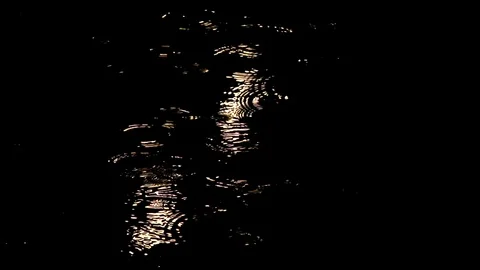 Rain at night drips through the puddles. circles on the water from the drops Stock Footage 112222058