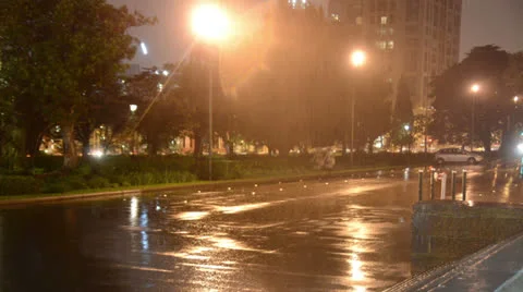 Rain at night Stock Footage 25798099