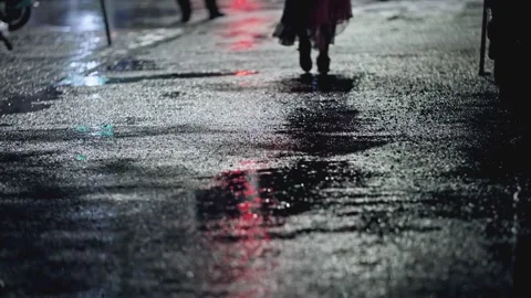 Rain at night - lonely footsteps Stock Footage 258891779