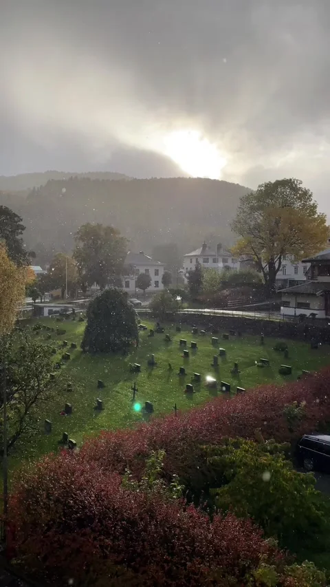 Rain on a Norwegian Cemetery Video stock 308184482