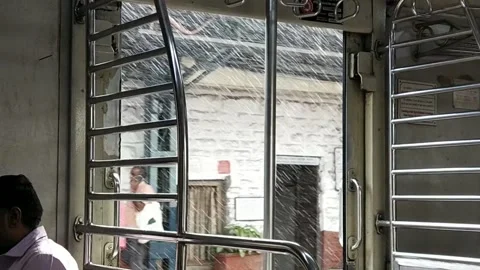 Rain outside train. train start moving Stock Footage 228836011