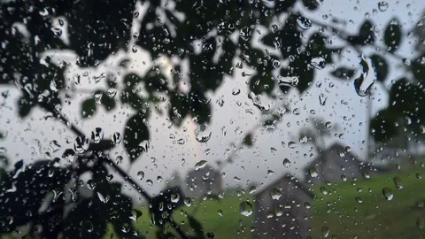 Rain outside the window in the countryside Stockbeeldmateriaal 78287197