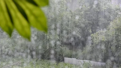 The rain outside the window. The sound of rain. Torrential rain pours on the Stock Footage 138378775