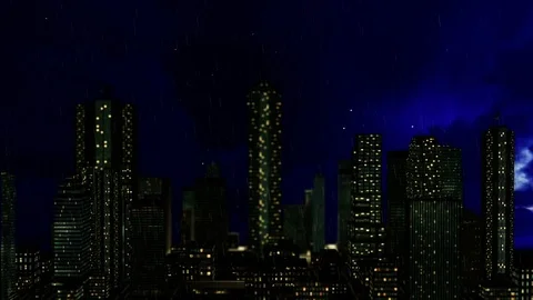 Rain over city at night Stock Footage 79144814