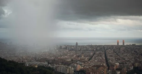 Rain over city, Time Lapse, Barcelona, 4k Stock Footage 115635471