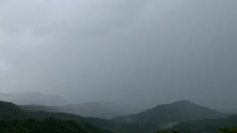 Rain over forest mountains. Misty mountain landscape hills at rainy weather Stock Footage 139939292
