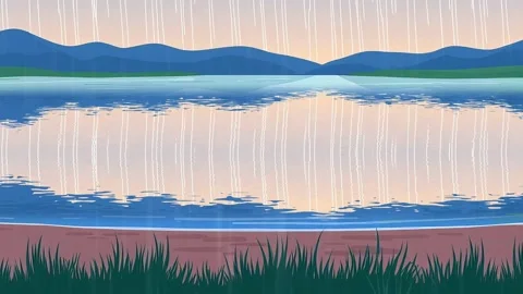 Rain over Lake: Cartoon Stock Footage 317966930