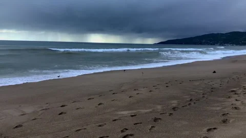 Rain Over the Ocean at Malibu Beach Stock Footage 252149579