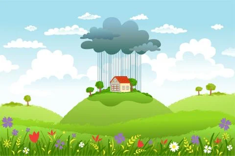 Rain over one house Stock Illustration