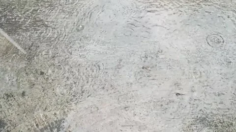 Rain over puddle and splashing water on rainy day Stock Footage 243553023