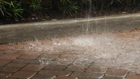 Rain Pelts Cobblestone Pavement Stock Footage 284269541