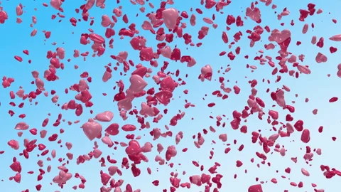 Rain Of Pink Hearts On Blue Stock Footage 247408070