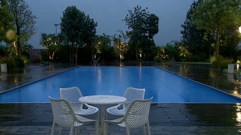Rain in the Pool Stock Footage 72786325