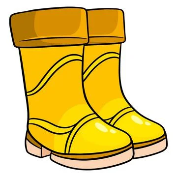 Rain protection. Two yellow rubber boots for walking in puddles and mud. Stock Illustration