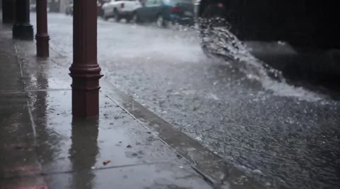 Rain puddle car splash New Orleans Stock Footage 49985311