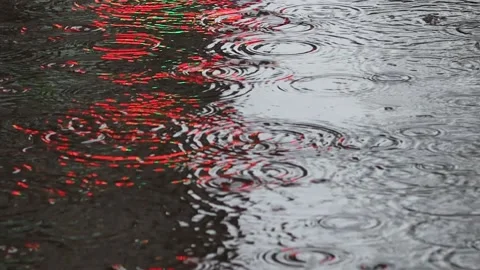 Rain puddle circles abstract background with wet asphalt, texture autumn water Stock Footage 155054391