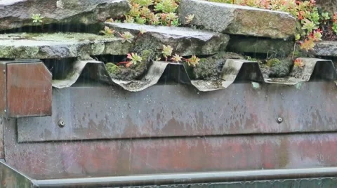 Rain With Rain Gutter In The Background Stock Footage 41507183