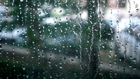 Rain, rain on window, no people, video, heavy, overlay, realistic Stock Footage 314985868