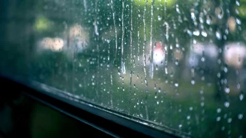 Rain, rain on window, no people, video, heavy, overlay, realistic Stock Footage 314985889