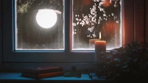 Rain, raindrops and cherry blossoms flowing on the window at night Stock Footage 271185062