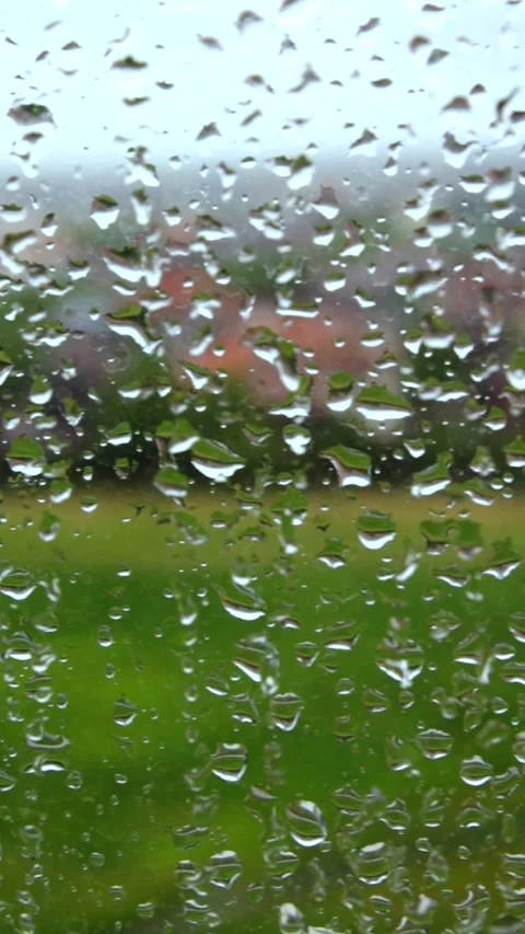 Rain Raining Against The Window On A Rainy Day Stockbeeldmateriaal 240753688