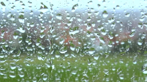 Rain Raining Against The Window On A Rainy Day Stock Footage 240755394