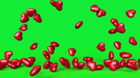 Rain of red hearts falling and stacking on green screen.Love background,loop Stock Footage 275287805