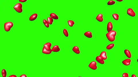Rain of red hearts slowly falling on the green screen.Love background,loop Stock Footage 275287288