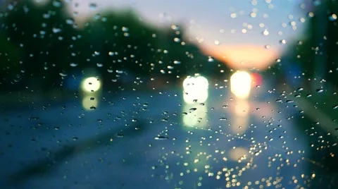 Rain on road, water drops on the windshield Stock Footage 50710432