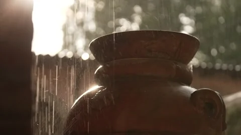 Rain on Roman amphora Stock Footage 254423309