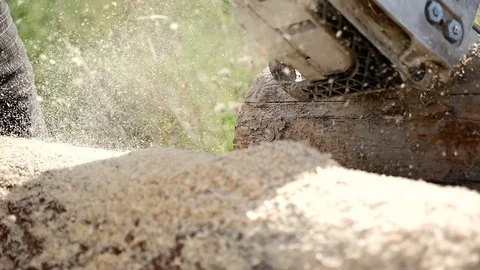 Rain of sawdust in the process of cutting Stock Footage 70845945