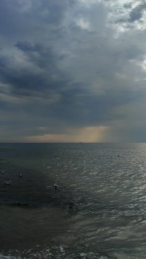 Rain sea Rain falling sea Cloudy rainy stormy weather Dark rainy clouds Vertical Stock Footage 322201250