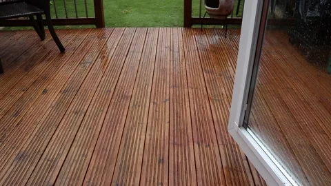 Rain on sealed decking wood Stock-Footage 131960210