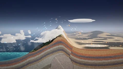 Rain Shadow Effect 3D Mountain Cutaway Weather Diagram Seamless Loop Video stock 347567528