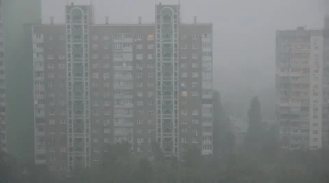 Rain Shower In Town Stock Footage 66442300