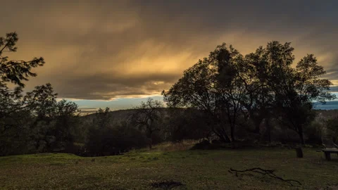 Rain showers and Sun Sets in California's Sierra Nevada Foothills Stock Footage 282472043
