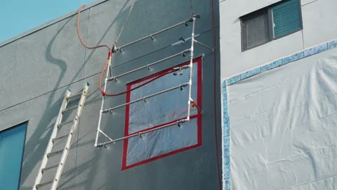 Rain Simulator Testing Window Repair on Modern Building Exterior for Leak Vídeos de archivo 346195674