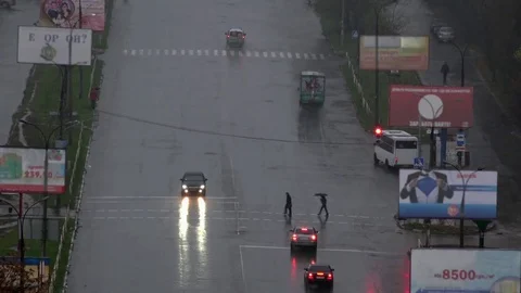 Rain, sleet, darkness, shine lanterns, shadows, shapes. Stock Footage 70265850