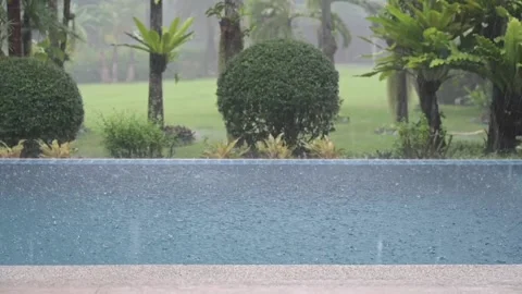 Rain slowly falling in swimming pool Vidéo 158465829