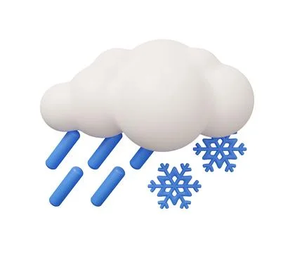 Rain snow cloud 3d weather. isolated minimal 3d render illustration in cart.. Stock Illustration