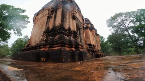 Rain-Soaked Ancient Brick Temple Stock Footage 343129293